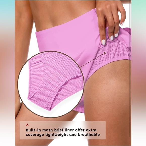 ✨2 for $35 ALL SHORTS!✨ GYM PEOPLE - High Waisted Running Shorts 4" PINK Small - Picture 4 of 7